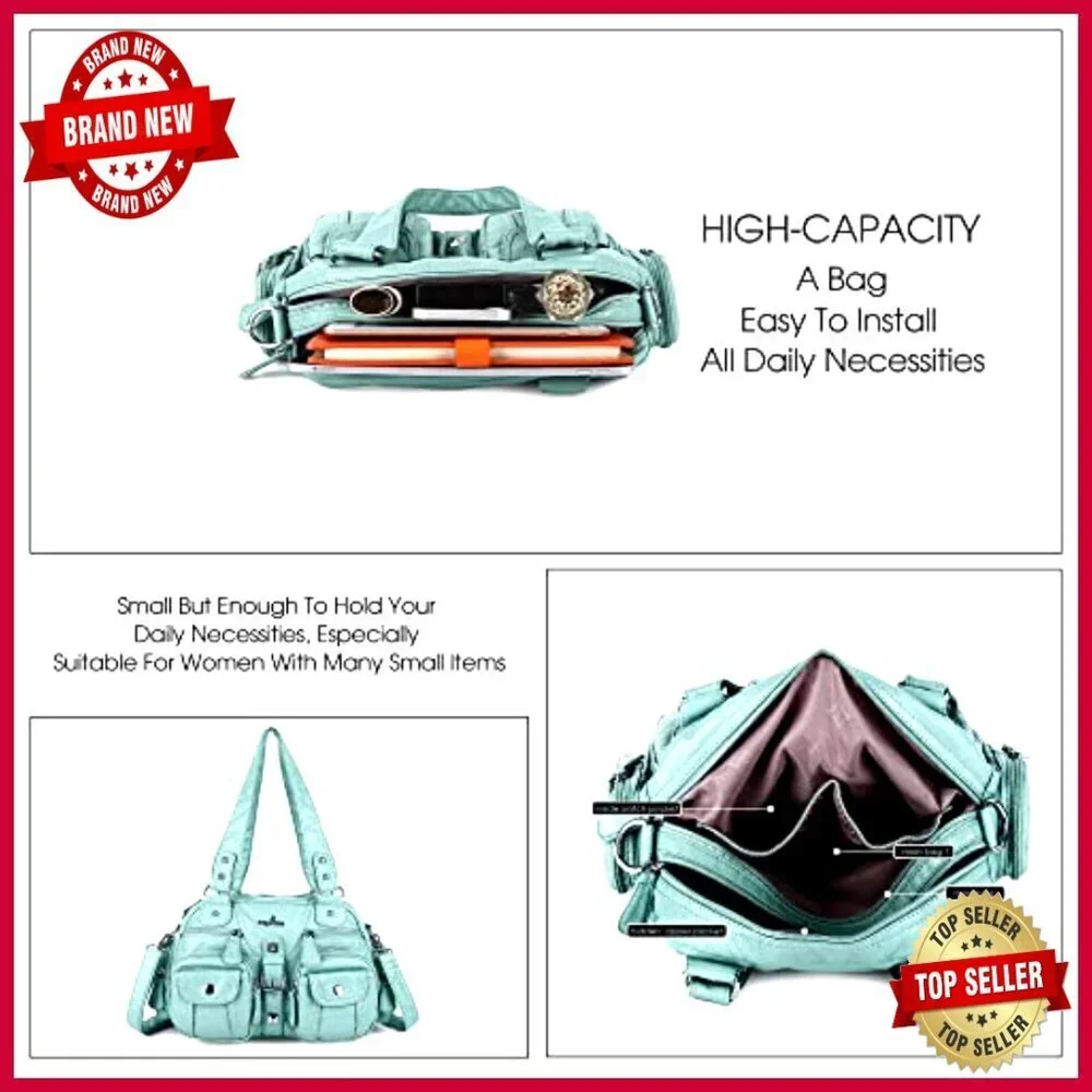 Soft PU Leather Hobo Crossbody Bag with Multiple Pockets Adjustable Strap